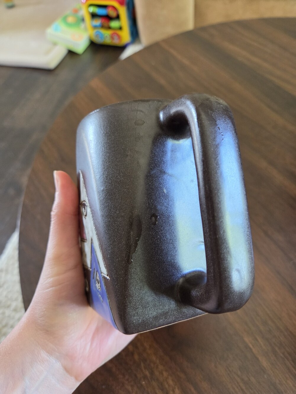 Vintage Mara Mexico Stoneware Mug Abstract Faces Triangle Eyes Square Base Signe - Picture 5 of 6